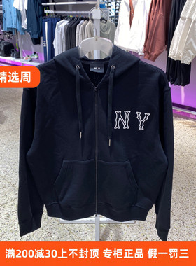 国内MLB情侣外套男女NY镂空大标连帽拉链针织运动夹克3ATRB3044