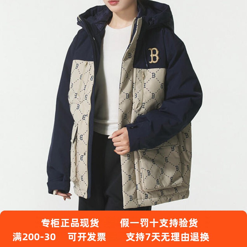 MLB羽绒服男女25秋新款连帽NY钻石老花宽松时尚保暖外套3ADJM0156