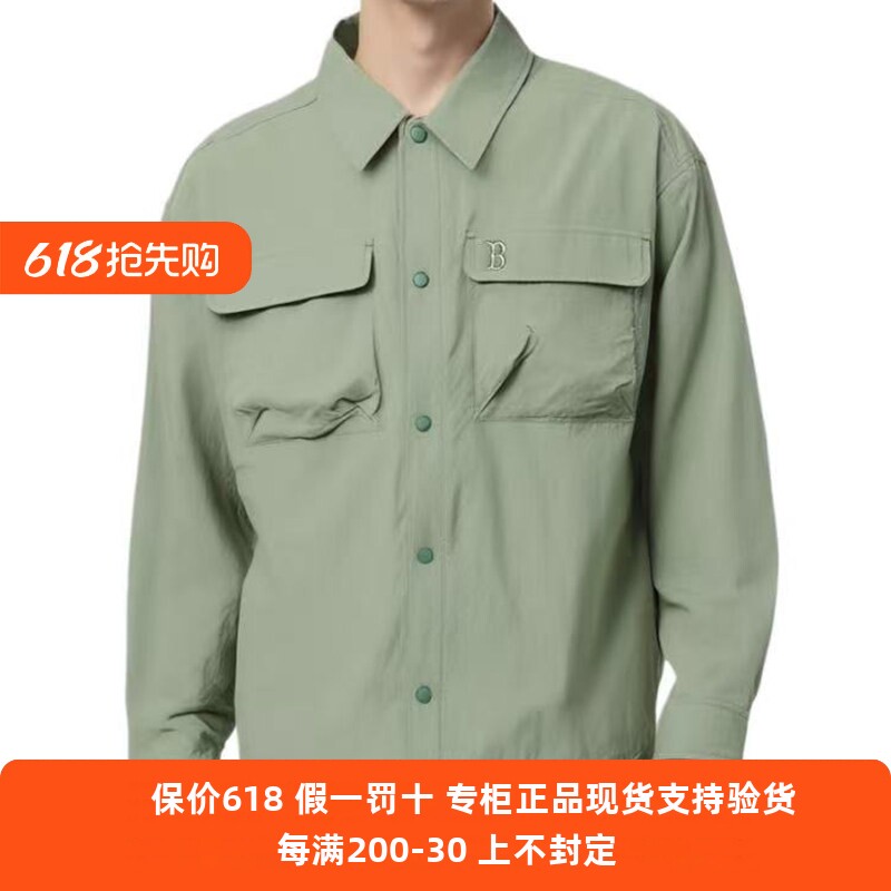 国内正品MLB25春季新款男女Gofcore防撕裂口袋长袖衬衫3AWSB0251