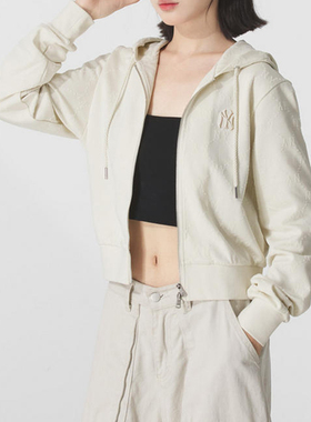 国内现货MLB女款25新款NY老花满印连帽短款运动夹克外套3FTRM0154