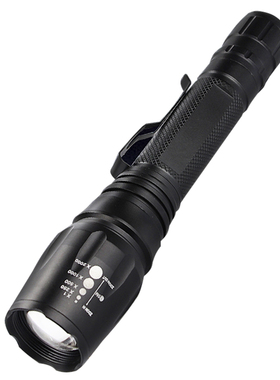 18650强光T6变焦双节电池10W远射户外照明野营l巡逻防水充电手电