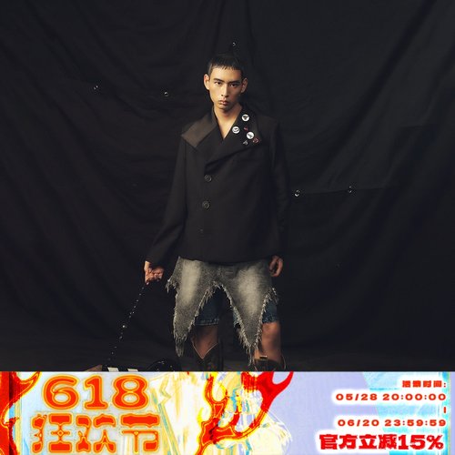 KADAKADA复古高街原创独立设计牛仔拼接毛边水洗宽松阔腿男女短裤