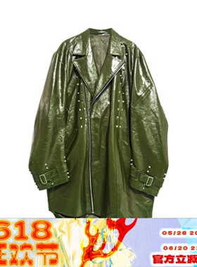 ME3HCHAIN 先锋原创设计漆皮铆钉百搭超长款廓型oversize风衣皮衣