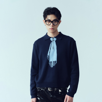 领带提花原创透气短款少年羊毛衫