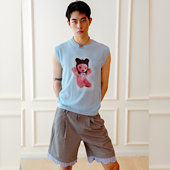 KADAKADA原创设计复古头套小熊渐变印花轻薄透气针织无袖 上衣