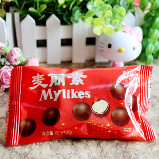 20袋 梁豐麥麗素牛奶夾心巧克力80后懷舊小零食品25g代可可脂 包郵