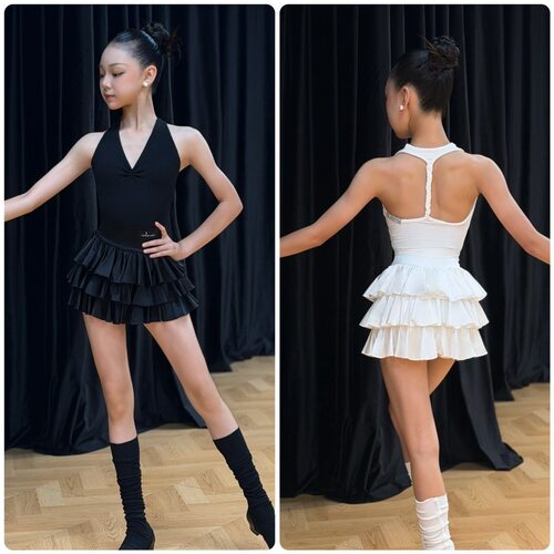 Level舞服少儿拉丁舞夏季精英挂脖蛋糕练习服分体女童白时尚 套装