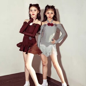 2024新款女童拉丁舞高级版练功服分体套装高端比赛演出舞蹈流苏裙