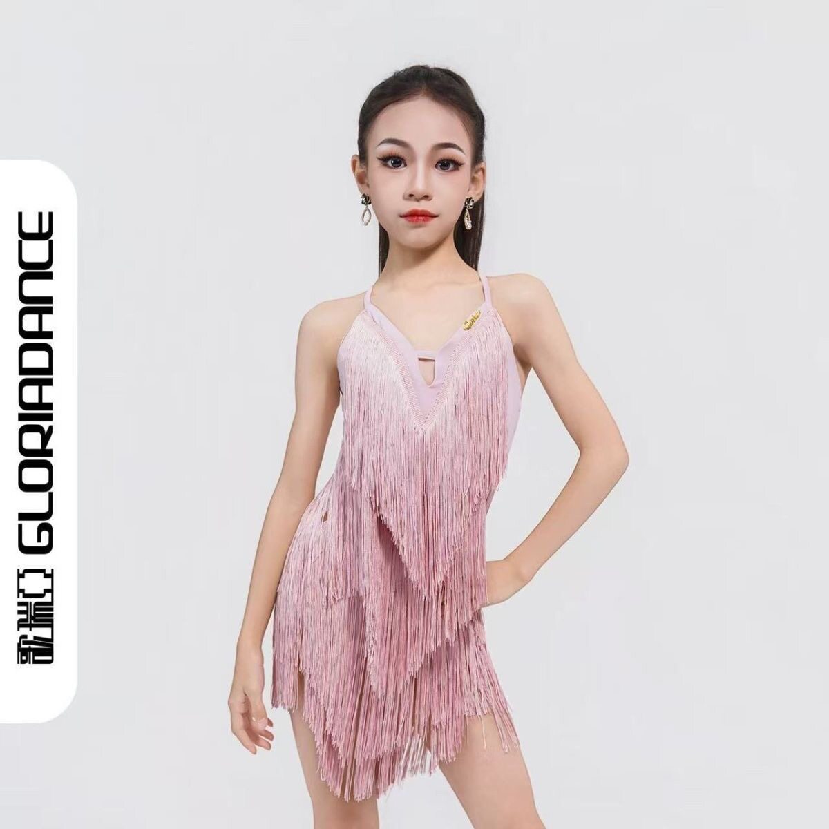 2026新款拉丁舞服女童夏季连衣裙带底裤练功服黑色时尚套装比赛服