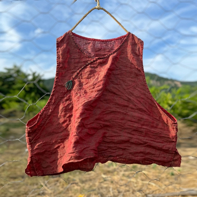 色织亚麻斜襟中式马甲