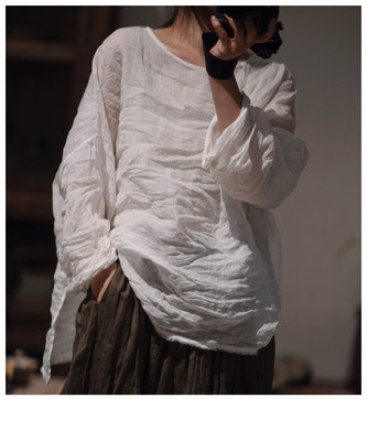 苎麻水洗毛边轻薄防晒文艺宽松