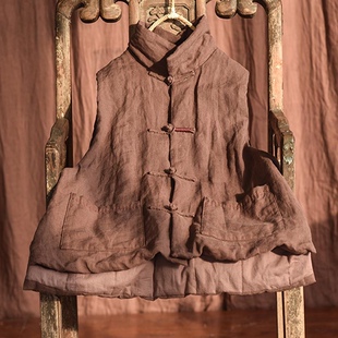 子曰原创中式 坎肩 立领对襟绕线盘扣马夹砂洗亚麻夹棉保暖马甲无袖