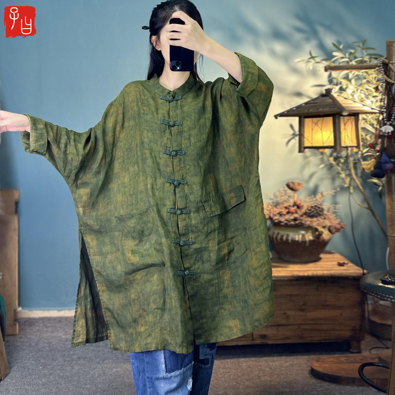 中国风对襟盘扣飘逸茶服苎麻