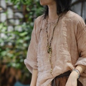 子曰原创设计复古偏襟苎麻印染系带衬衫 女宽松文艺轻薄透气防晒衫