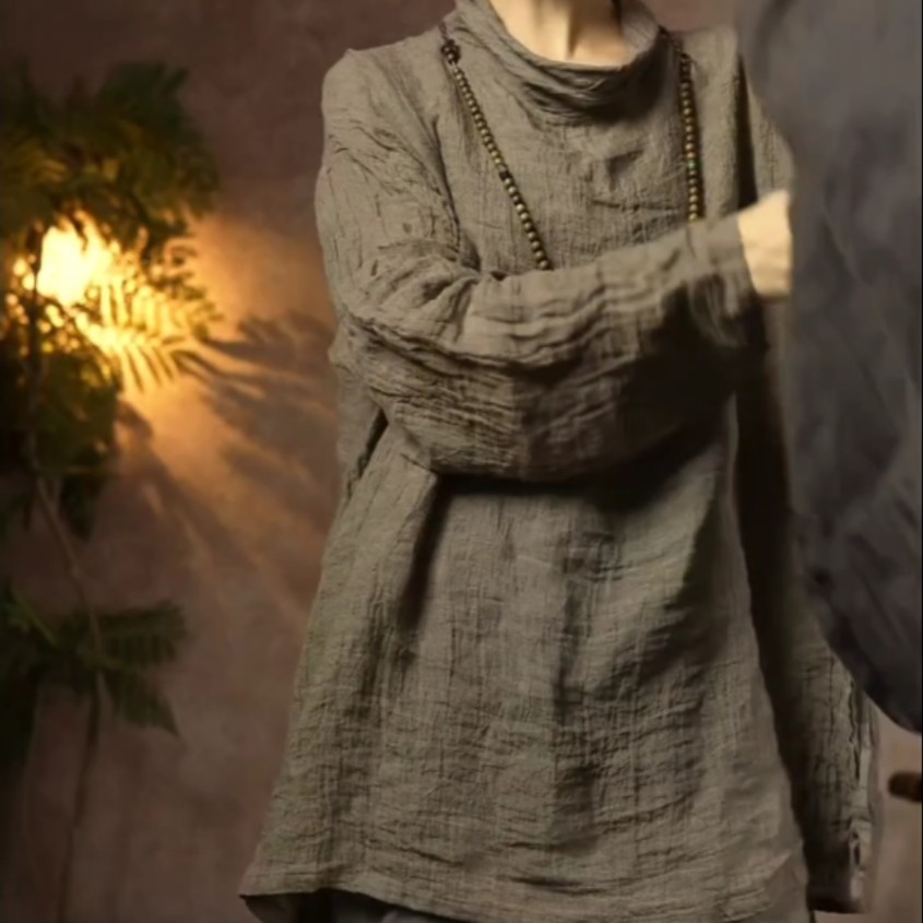 色织亚麻初秋打底衬衫