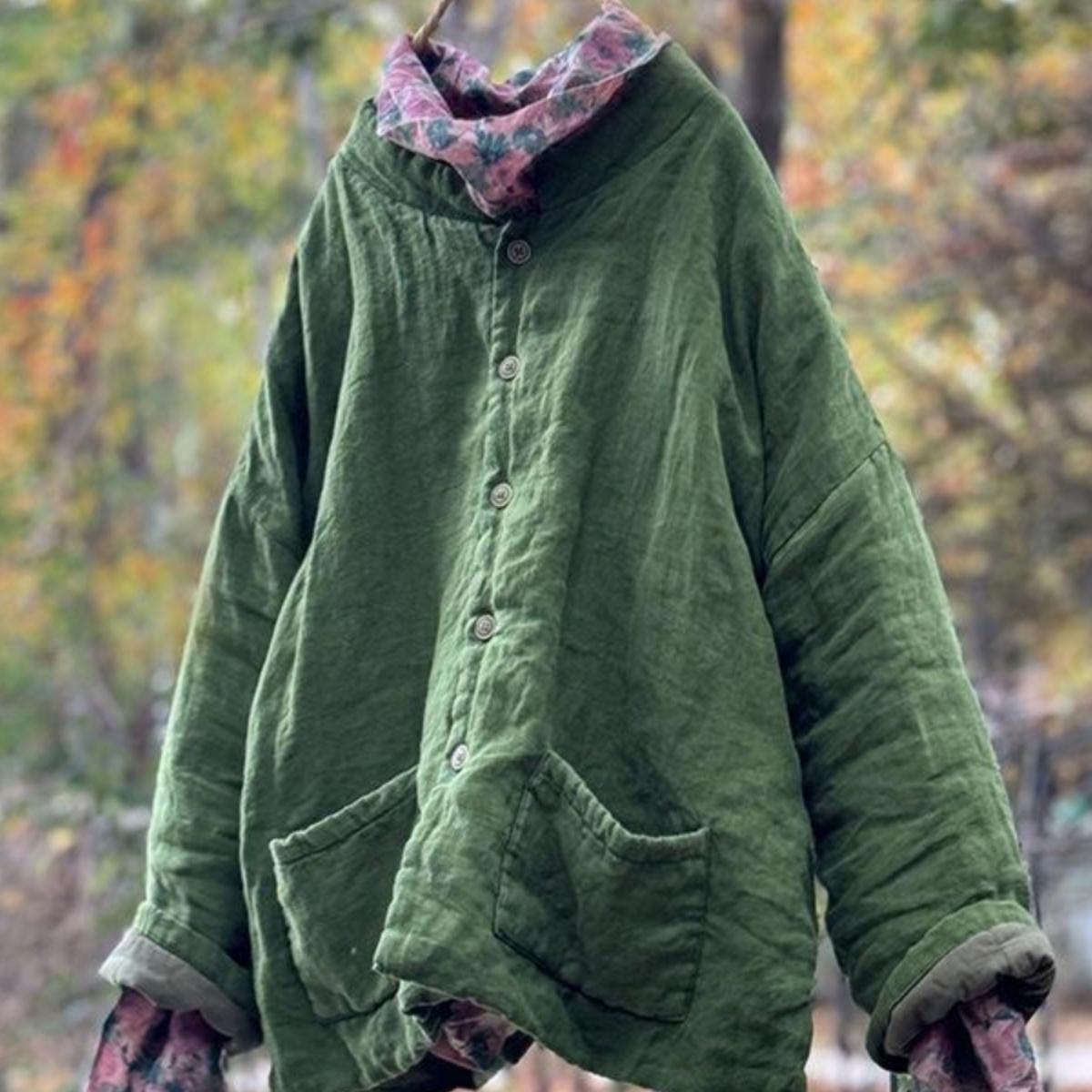 高温水洗亚麻棉服立领棉衣