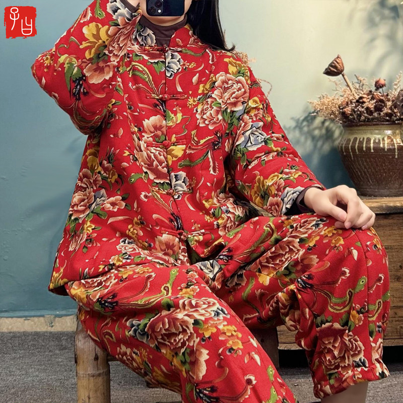民族风东北大花棉袄对襟盘扣棉服