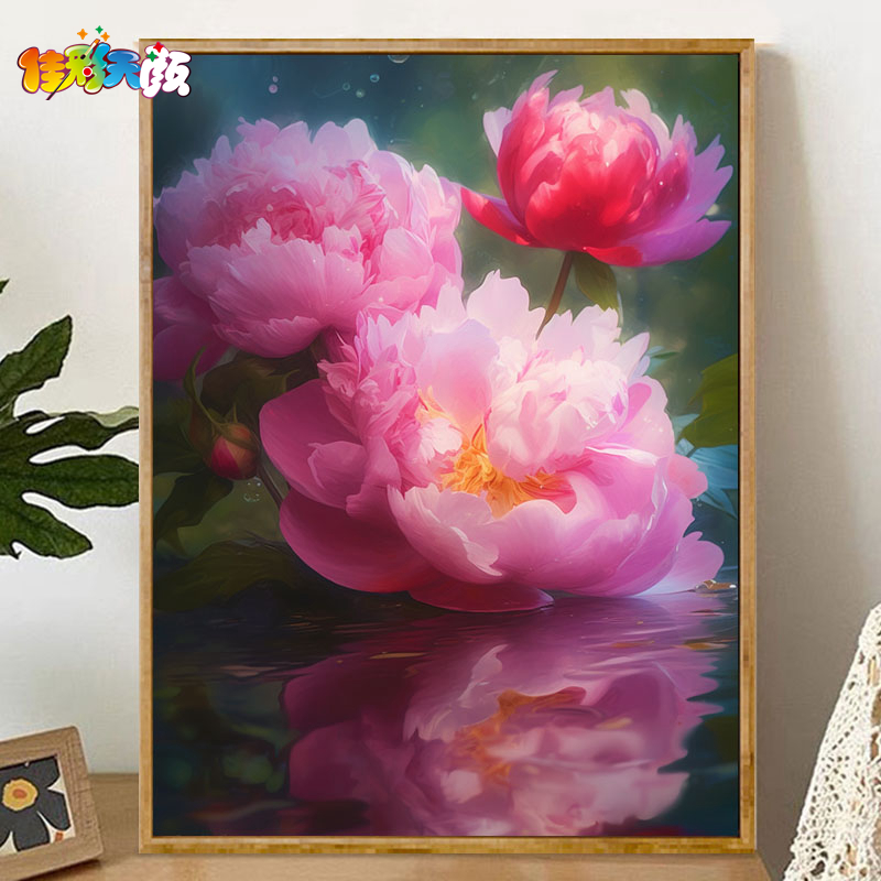佳彩天颜 数字油画diy手工填色治愈牡丹盛开油彩画唯美丙烯装饰画图片