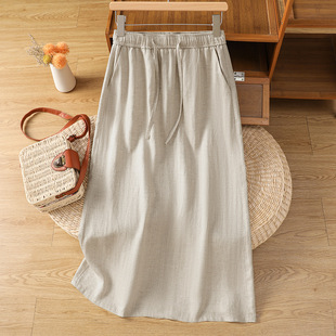 2025新款 天丝亚麻半身裙女夏薄款 5XL 中长棉麻a字裙开叉直筒