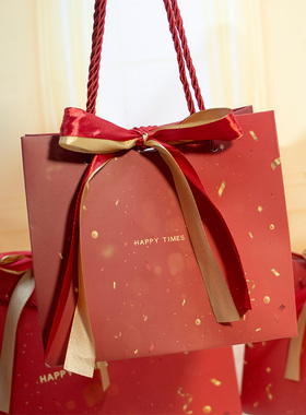 高级感红色礼品袋结婚糖果新年包装袋圣诞节伴手礼生日手提纸袋大