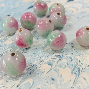 淄博博山14mm粉色沾彩老琉璃散珠手串文玩饰品
