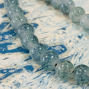 淄博博山10mm绿色沾彩老琉璃散珠手串文玩饰品