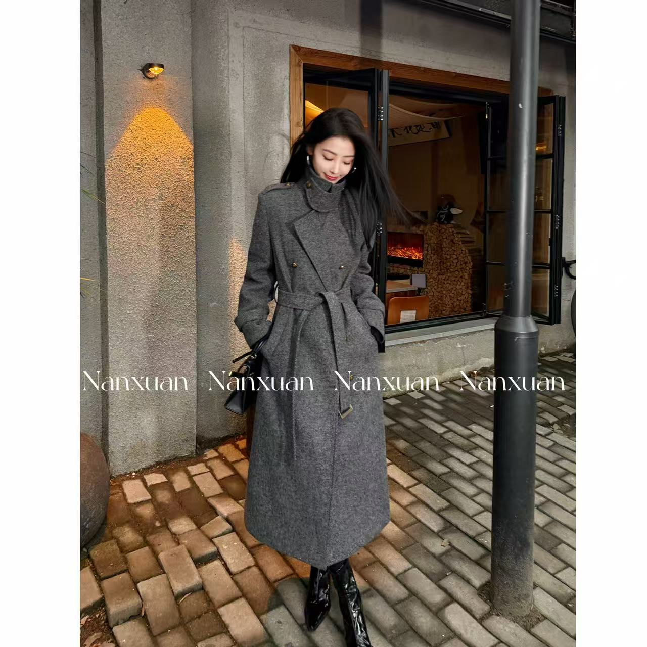 灰色羽绒毛呢大衣外套女高级感