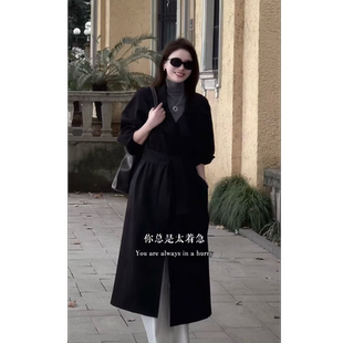 【莱茵河畔】秋冬新款简约收腰翻领系带气质风衣外套