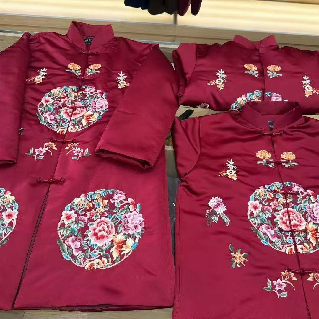 中老年寿服女高档真丝刺绣全套装
