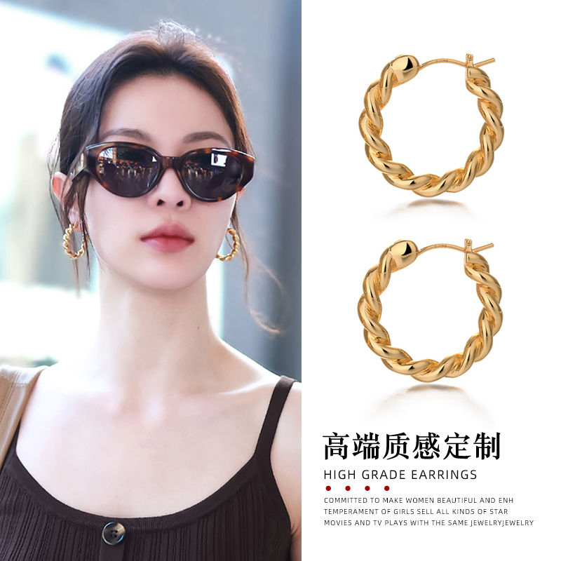 欧美时尚高级感麻花耳圈