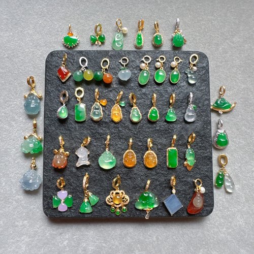 天然缅甸翡翠A货小提溜18k金