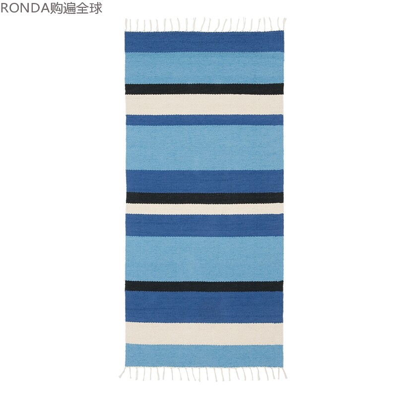 Finland imports VM-Carpet Nordic Simplicity pure cotton stripe Decorative carpet blue 1.5*0.75 ricein the Home Fabric , Carpet  category - from Buy2taobao.com to provide professional Taobao agent buy service