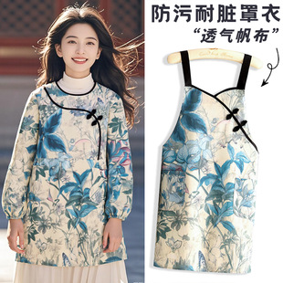 时尚新中式帆布罩衣防污耐脏餐饮上班专用厨房家用围裙透气成人款