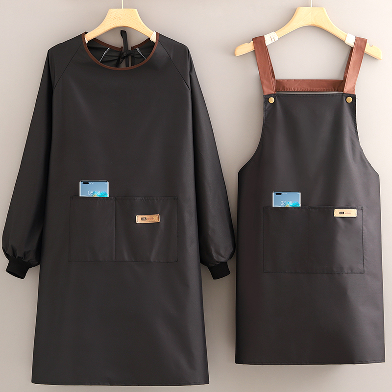 曼达萌防水简约做饭长袖围裙