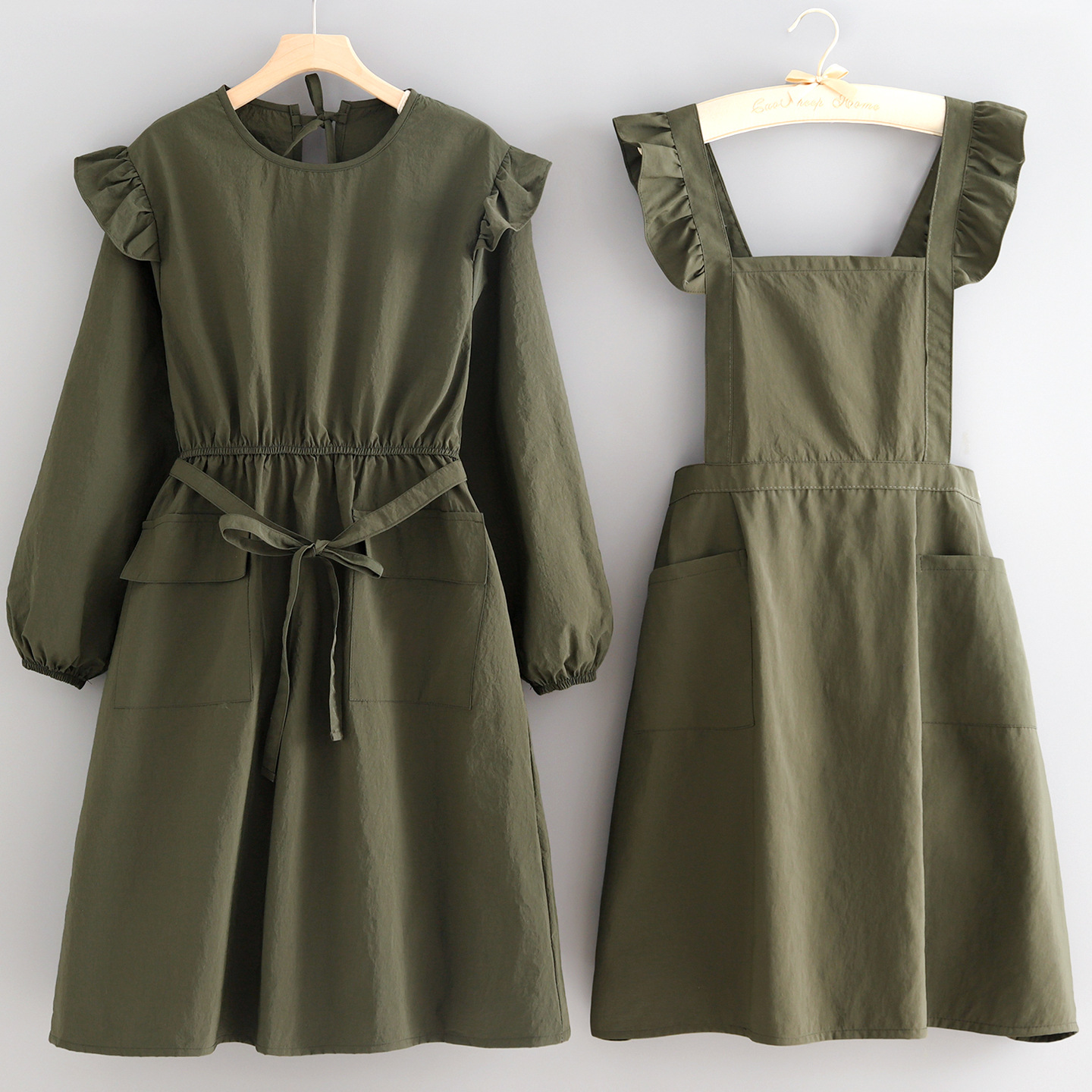 防泼水围裙时尚长袖罩衣家用厨房做饭洋气韩版女士工作服定制印字