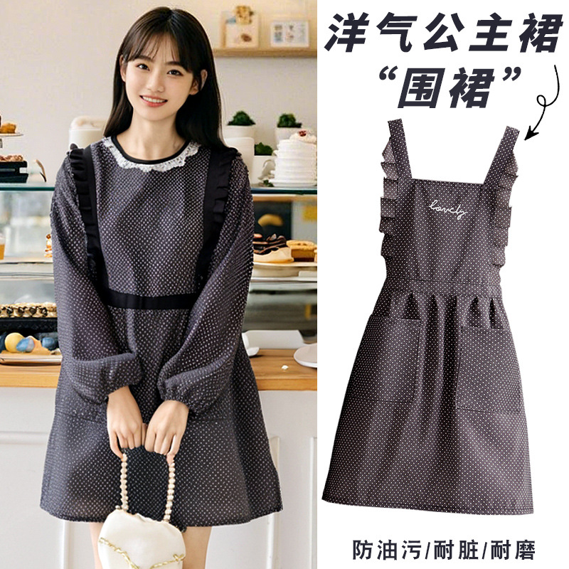 洋气帆布长袖围裙家用厨房做饭罩衣女士小清新围腰韩版工作服成人