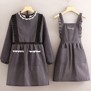 2023新款长袖围裙家用厨房防污耐脏帆布罩衣女上班工作服大人围腰