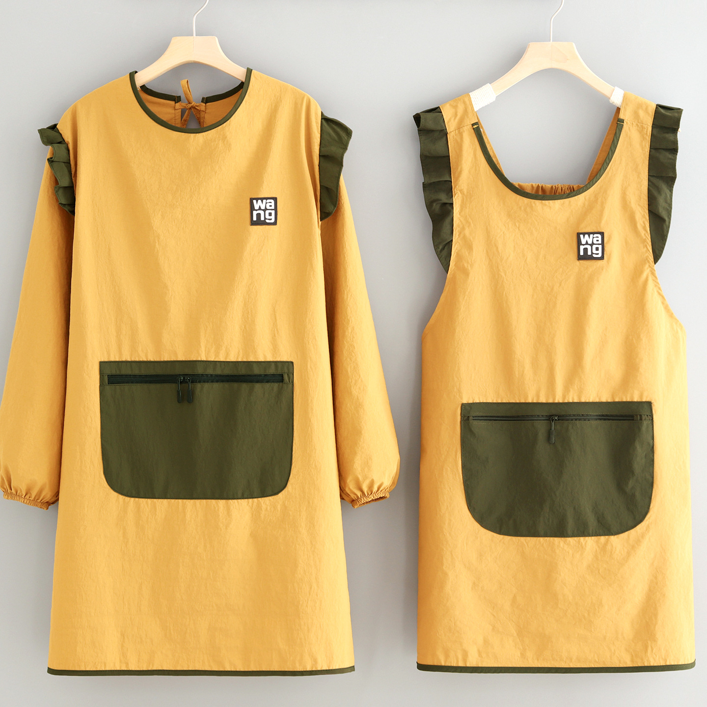 洋气防泼水围裙2025新款长袖罩衣女时尚韩版女工作服定制logo印字