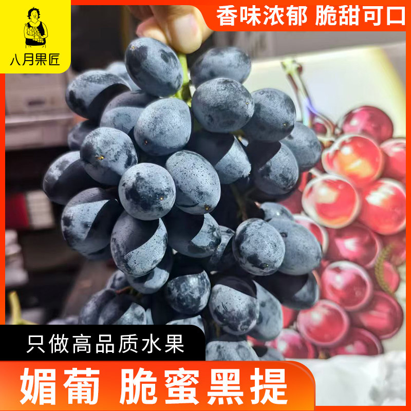 八月果匠媚葡蜜提子葡萄新鲜水果香味浓郁黑提脆甜可口高品质提子