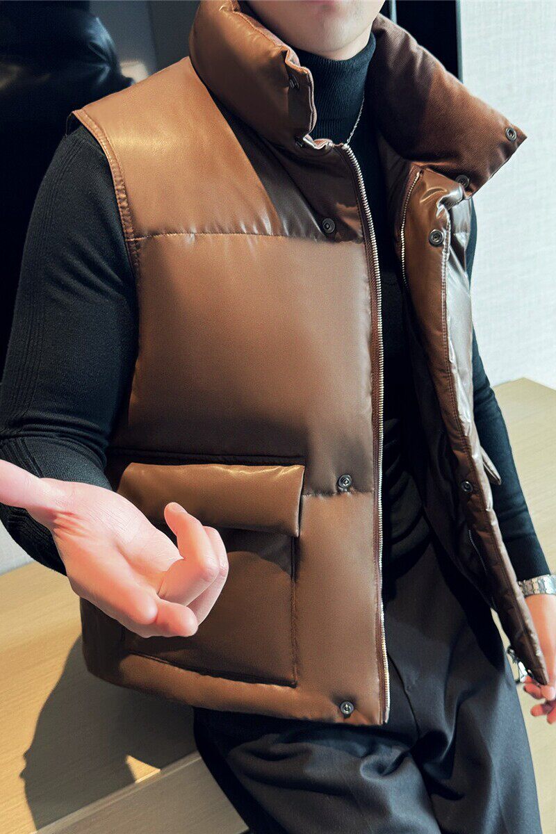 轻薄手塞棉保暖无袖外套男立领皮棉衣马甲上衣潮M23101-P183,男装棉衣,电商A213
