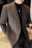 秋冬高级感加厚人字纹毛呢西服外套休闲西装咖啡色DX8825-P155，男装西服，电商A213