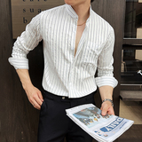 2025春装新中式立体条纹高级感口袋装饰立领长袖衬衫男CL9210-P73，男装衬衫，电商A213