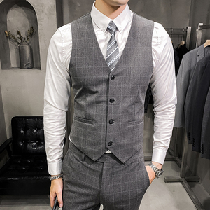 伴郎服兄弟装男士潮流婚礼西装马甲英伦修身格子马甲DMJ101/P60图片