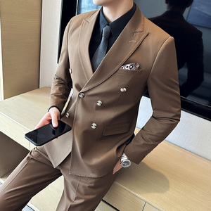 高品质西服戗驳领双排扣纯色西装三件套男蓝色SJT8016-P275图片