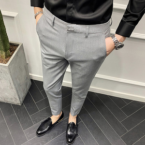 28-42码春秋新款男士休闲裤韩版修身刺绣西装长裤中灰色XK06/P68图片