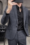 新款男士格子西装两件套修身西服套装蓝色LJT873/P230，男装西服套装，电商A213