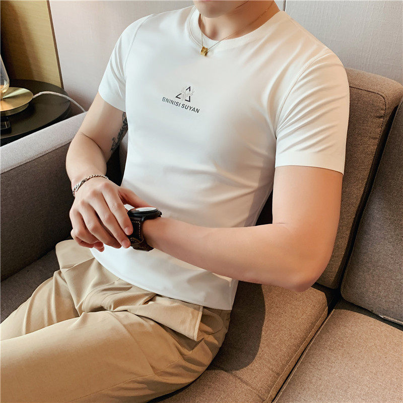 冰丝无痕压胶工艺款舒适弹力修身时尚印花短袖T恤男DT2103-P55,男装T恤,电商A213