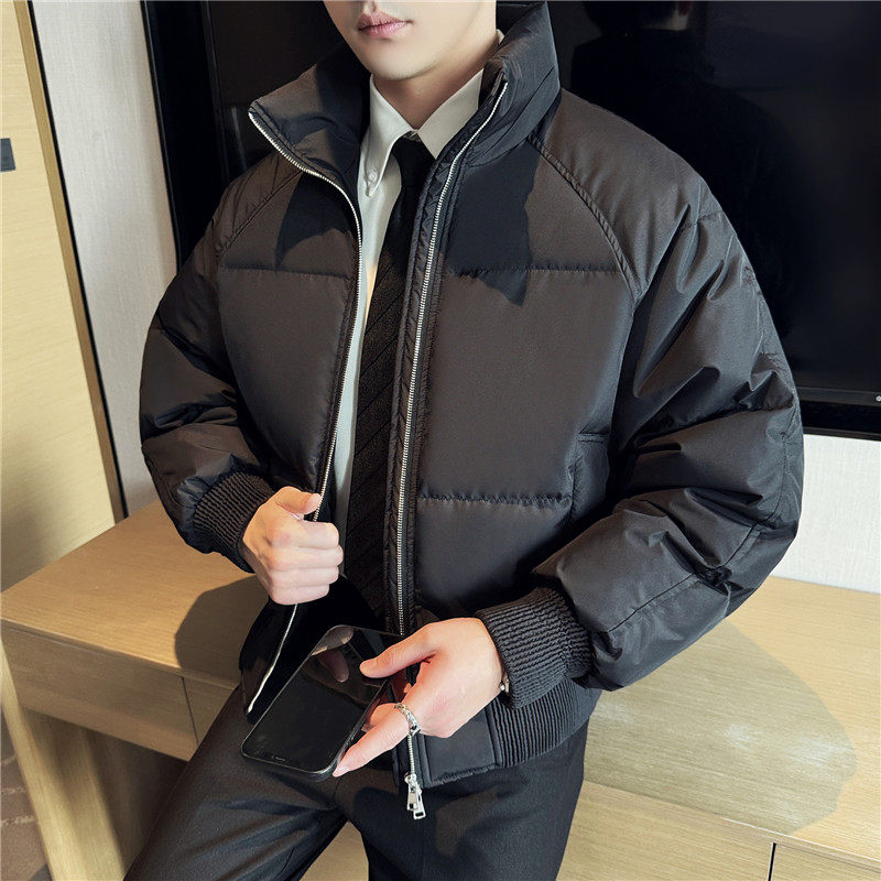 冬季立领轻薄羽绒服90白鸭绒保暖外套男面包服黑色M23088-P255,男装羽绒服,电商A213