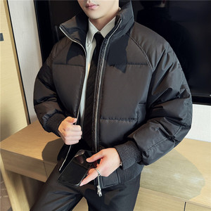 冬季立领轻薄羽绒服90白鸭绒保暖外套男面包服黑色M23088-P255图片