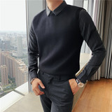 长期大货秋冬假两件条纹衬衫领针织背心套头毛衣男潮M8350-P80特，男装背心/马甲，电商A213